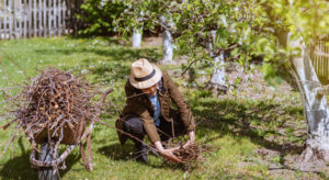 person doing yard work