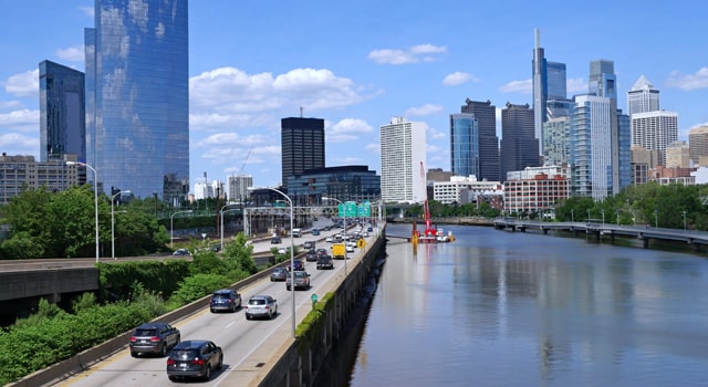 City scape with river