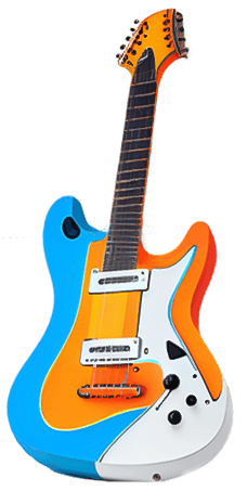 orange and blue electric guitar