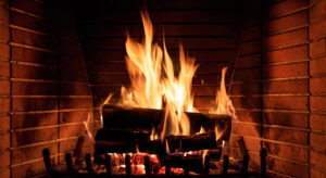 Roaring fireplace inside a home