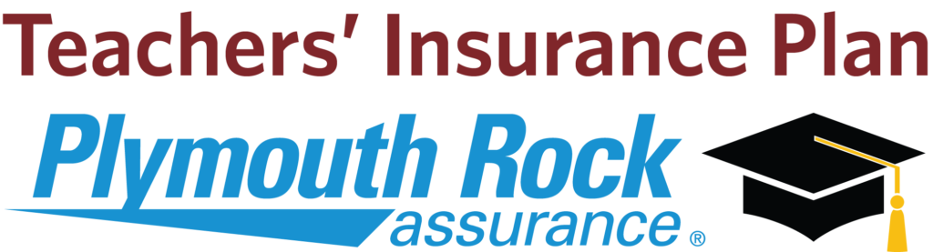 multicolor logo that reads "teachers' insurance plan Plymouth Rock Assurance"