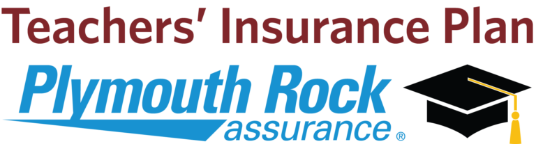 multicolor logo that reads "teachers' insurance plan Plymouth Rock Assurance"