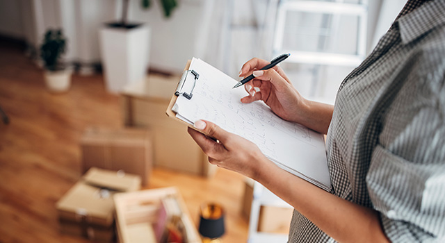 A person with a clipboard making a home inventory list