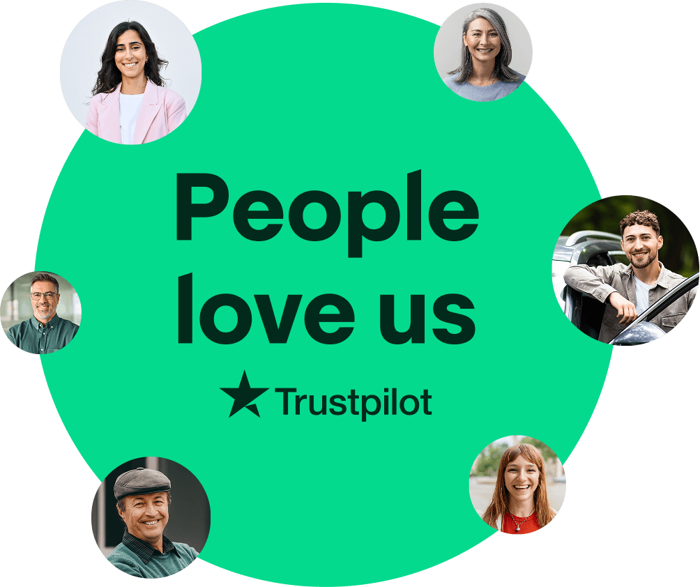 Trustpilot graphic of faces in a green circle